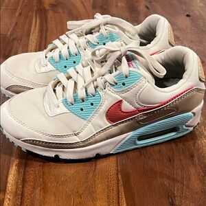 Nike Air Max 90 Sneakers - Cream, Pink, and Turquoise -
